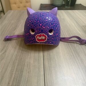 Kids Purple Leopard Print Helmet with Cat Ears